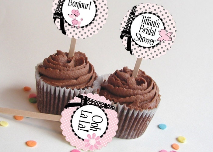 12 Cupcake Picks, Toppers, French Poodle, Eiffel Tower, Wedding ...