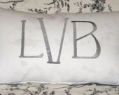 Personalized Monogrammed Pillow Cover 12" x 20" White Cotton Fabric with Gray Embroidery
