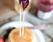 Burgundy  - Fabric Flower Cake/ pancake Toppers - 6