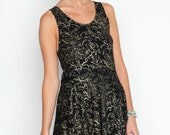 Hand Printed 'Baroque' Twirling Dress in Gold on Black