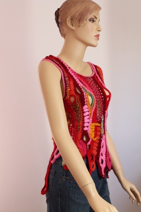 Sunset in Malibu - Freeform Crochet Vest - Top - Tunic -Wearable Art - OOAK