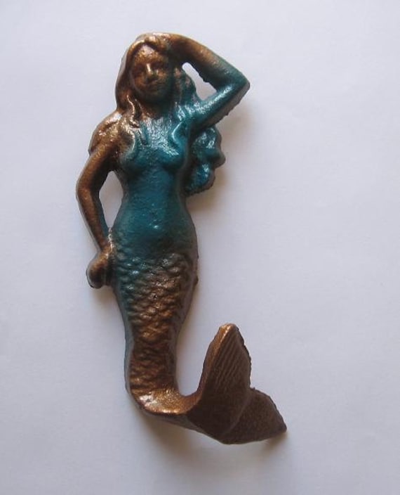 Mermaid Hook /Hanger in Two Tone - Hammered Copper and Teal