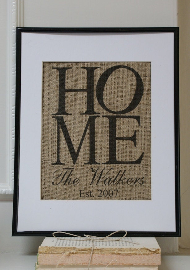 Housewarming Personalized Burlap Artwork - Engagements, Weddings, Anniversaries. Artwork only.