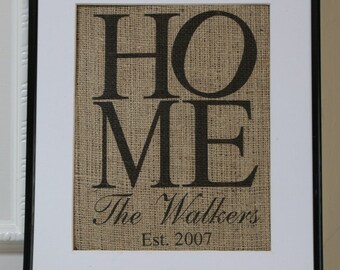 Housewarming Personalized Burlap Artwork - Engagements, Weddings, Anniversaries. Artwork only.