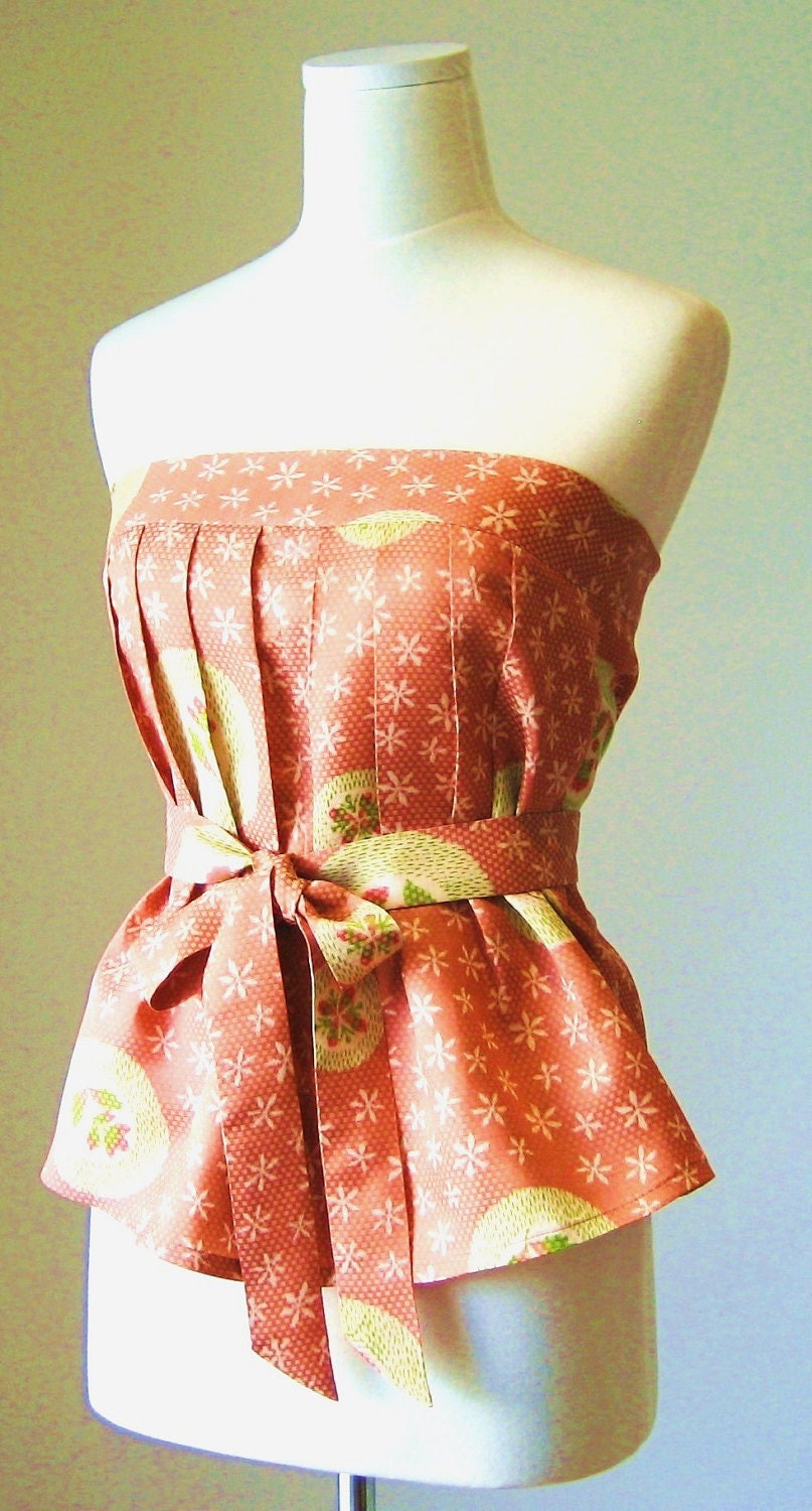 KIMONO Bustier floral pink dot spring flower pleats and OBI choker tie with vintage KIMONO
