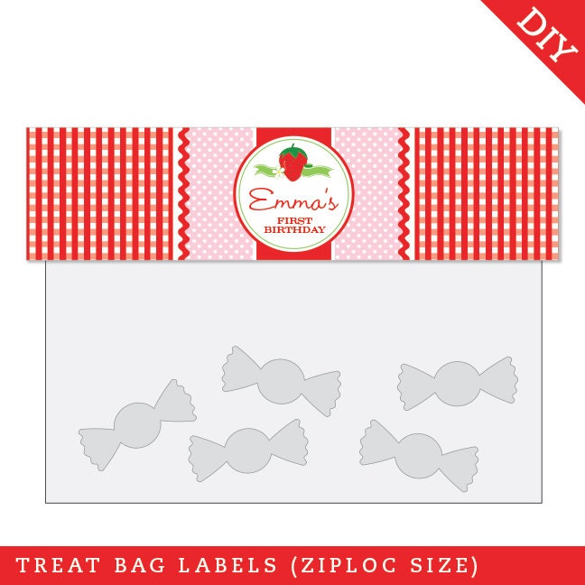 Strawberry party - Personalized DIY printable treat bag label
