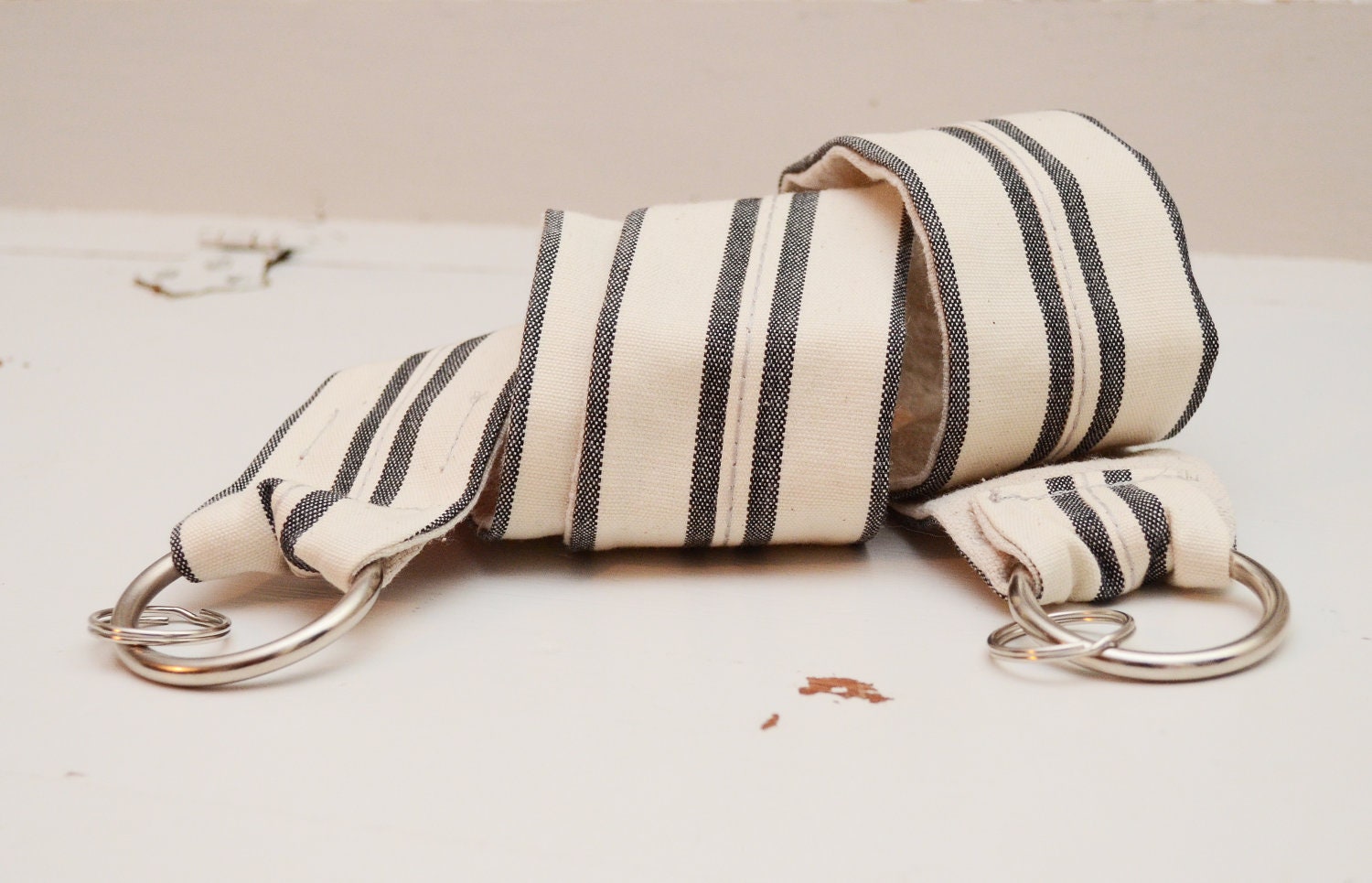 Camera Strap made from drop cloth fabric and linen-like ribbon