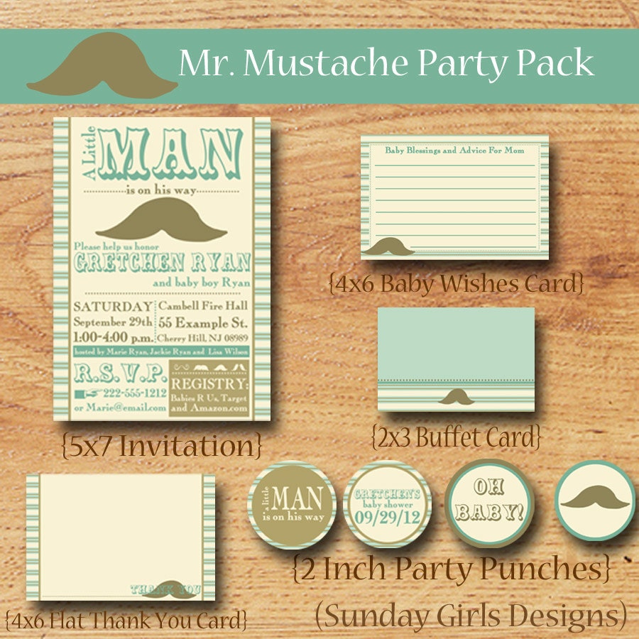 Mustache Baby Shower-Party Pack-Printable Party Package