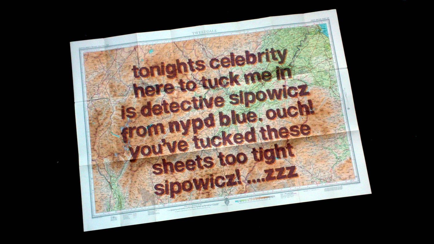 celebrity tuck-in - print on vintage map