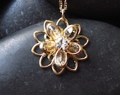 Swarovski Clear Crystal Flower Necklace on a 16" 14kt Gold Fill Rope chain - Gift card - Minimalist Jewelry