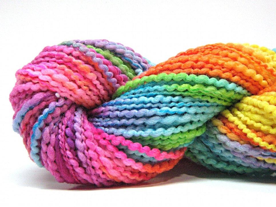 Chunky two ply rainbow yarn in handpainted thick and thin merino wool - 135 yards, 3.7 ounces/104 grams