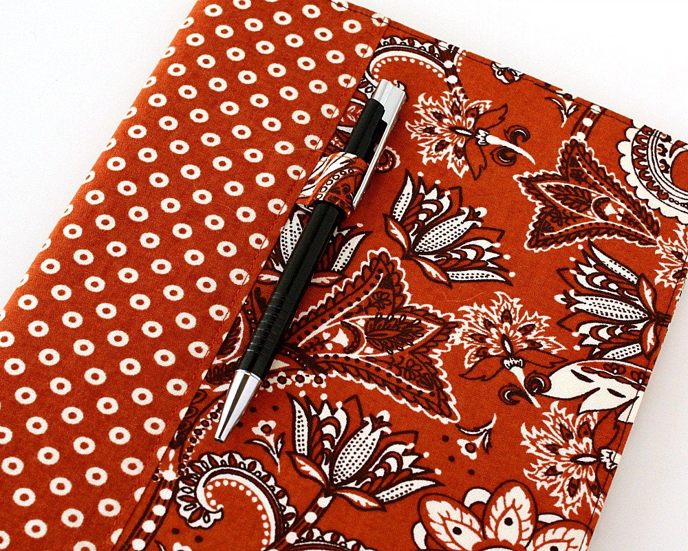 Composition notebook cover - fabric cover - includes pen - Rust Floral