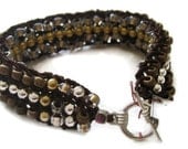Metal BEADED Cuff Bracelet, Copper Silver, Brown, Gold, NATURAL TRIO, Hand Knit Wearable Fiber Art, Reversible, Sereba  Designs on Etsy