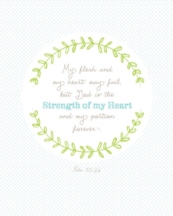 God is the Strength of my Heart  scripture 8x10 art print- Turquoise and green
