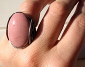 Pink Stone Ring, Rose Pink, Oxidized Sterling Silver, Unique Handmade Jewelry, Summer Accessories, Wire Ring