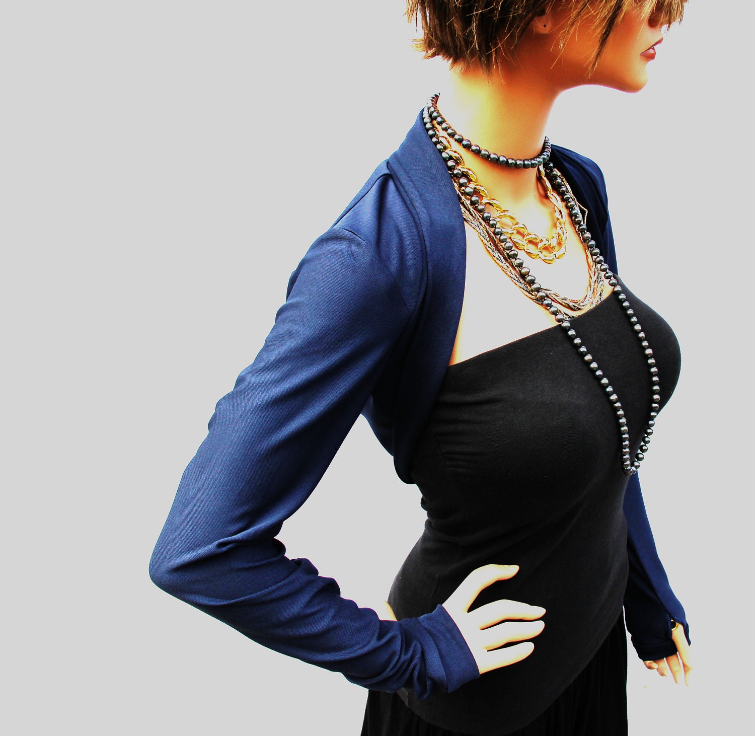 Navy Shrug Long Sleeves w/thumb Holes SS-DK-BL