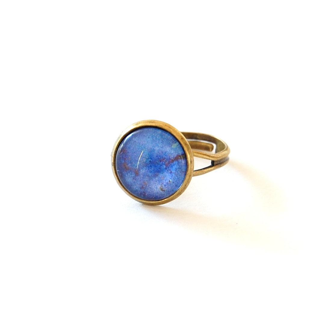 Lapis Lazuli Ring, Cobalt Blue Adjustable Glass Dome Ring. - JujuTreasures
