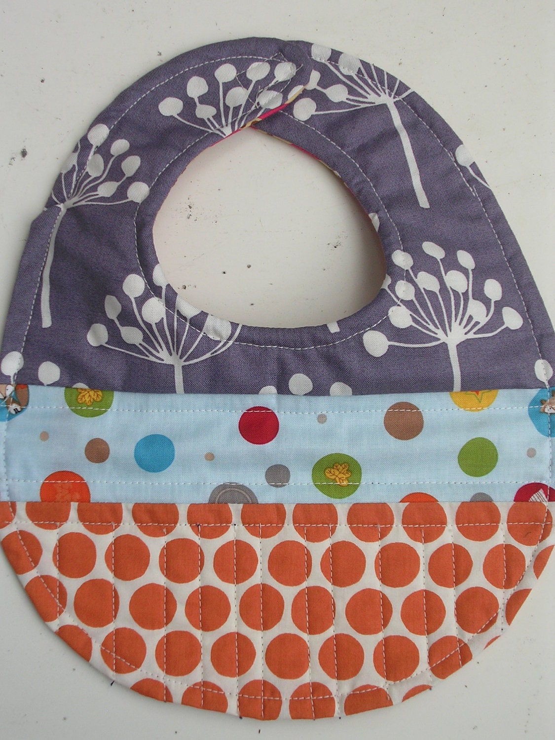 Polka Dots Quilted Baby Bib Reversible