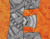 ACEO Alphabet Letter E zentangle doodle initial monogram art print by Karen Anne Brady