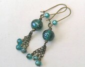 Teal Beaded Dangle Earrings, Teal Earrings, Drop Earrings, Bead Earrings