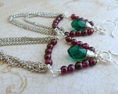 Garnet and Quartz Chandelier Earrings - Argentium Sterling Silver