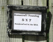 5X7 Picture Frame Distressed Black White Frame Country Primitive Wooden Ready to Ship