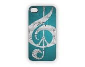 Aqua iPhone Case Music & Peace Music Notes Aqua Blue Turquoise Tiffany Blue Silver Gray Black Peace Sign 5 4S 4