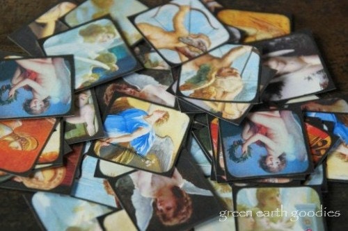 50 Eco Friendly Stickers: Renaissance Angel envelope seals, Christmas angels, cherub stickers 1.5" squares - Set of 50
