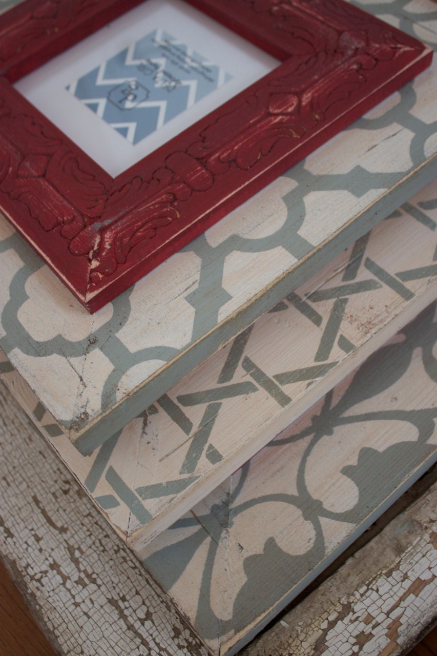 Set of Three-5x5 Quietude Wood Picture Frames w/ a pop of Rustic Red trims, Imperial, Moroccan,Bamboo