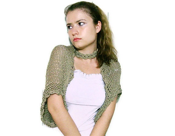 wearable multiway,overall, sweater,bolero,shrug,shortalls  with crochet choker necklace,wristlet bracelet,crochet headband