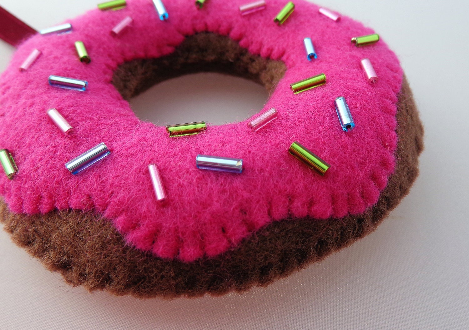 Christmas Donut Ornament - Yummy Raspberry & Chocolate with Sprinkles