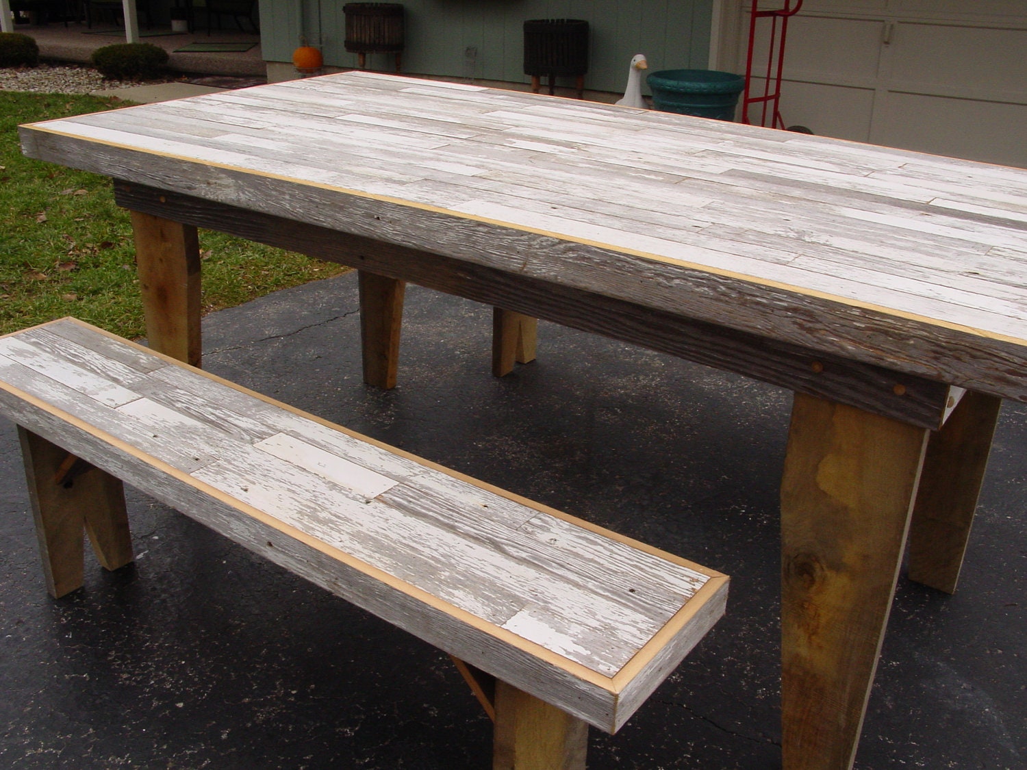 dining table barn wood furniture kitchen farm table farmhouse farmers benches reclaimed shabby wedding reception garden picnic
