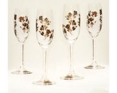 Champagne Toasting Flutes - Hand Painted Copper and Black Roses, Set of 4 - Best Man Bridesmaid Winter Wedding Glasses - HandPaintedPetals