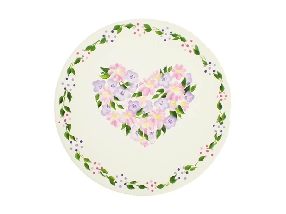 Hand Painted Hat Box - Graceful Pastel Floral Heart, Polka Dot Border on White  - Eco Reusable Gift Storage Large 7.5 in. Mothers Day Easter
