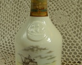 Spode Brown Transferware Wine Liquor Decanter Bottle / Flask Landing of The Pilgrims / Mayflower Ship in Plymouth Harbor