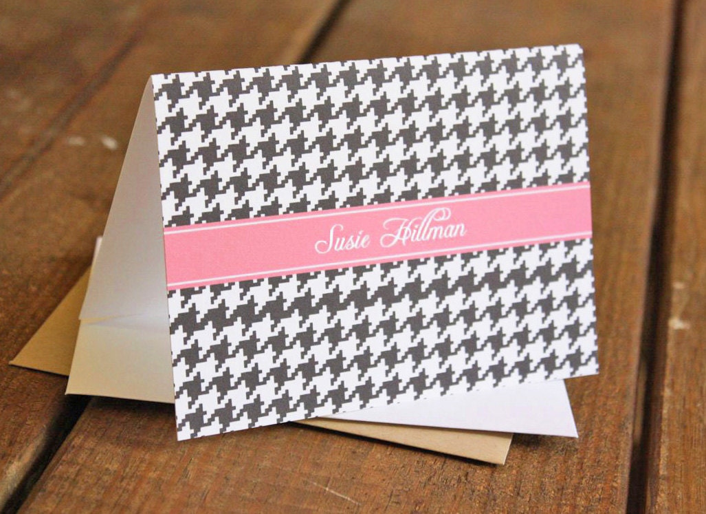Houndstooth Personalized Stationery - Personalized Stationary Set of 12
