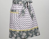 Modern Half Chef Apron Gray Chevron Zig Zag Apron Riley Blake Fabric