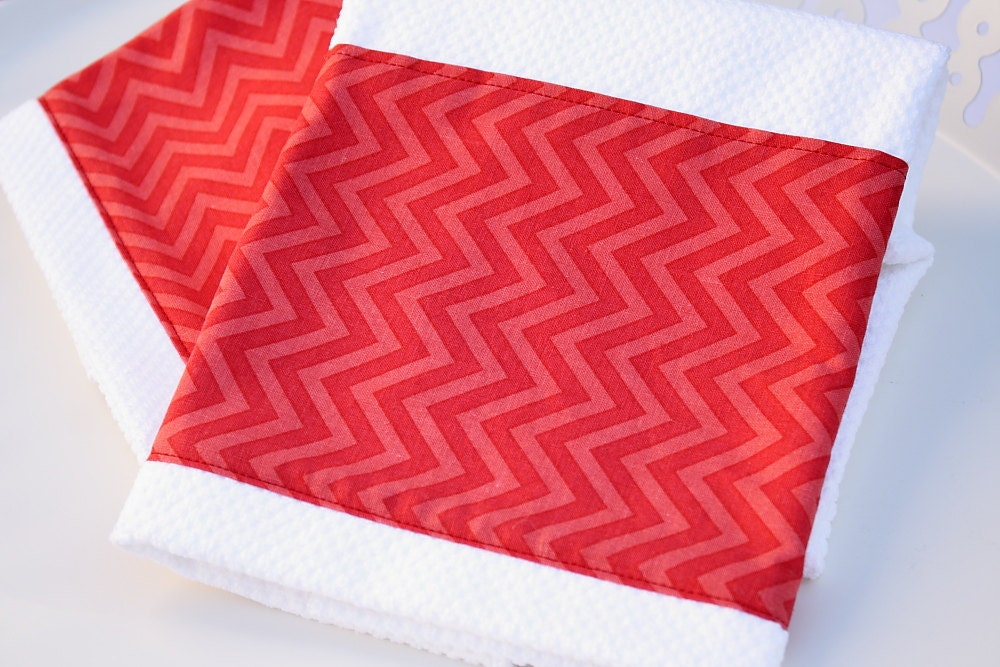 Tonal Red on Red Chevron Tea Towel Dish Towel or Guest Towel