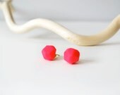 Neon Pink Geometric Facet Stud Earrings
