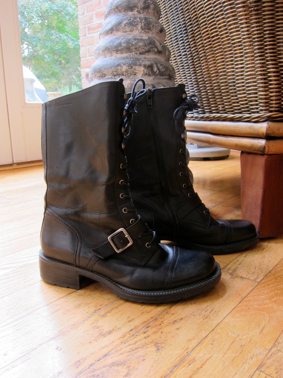 Swedish Vagabond Motorcycle Walking Work Boots Laces Buckles Hardware Lugged Soles Mid Calf Fashion Statement