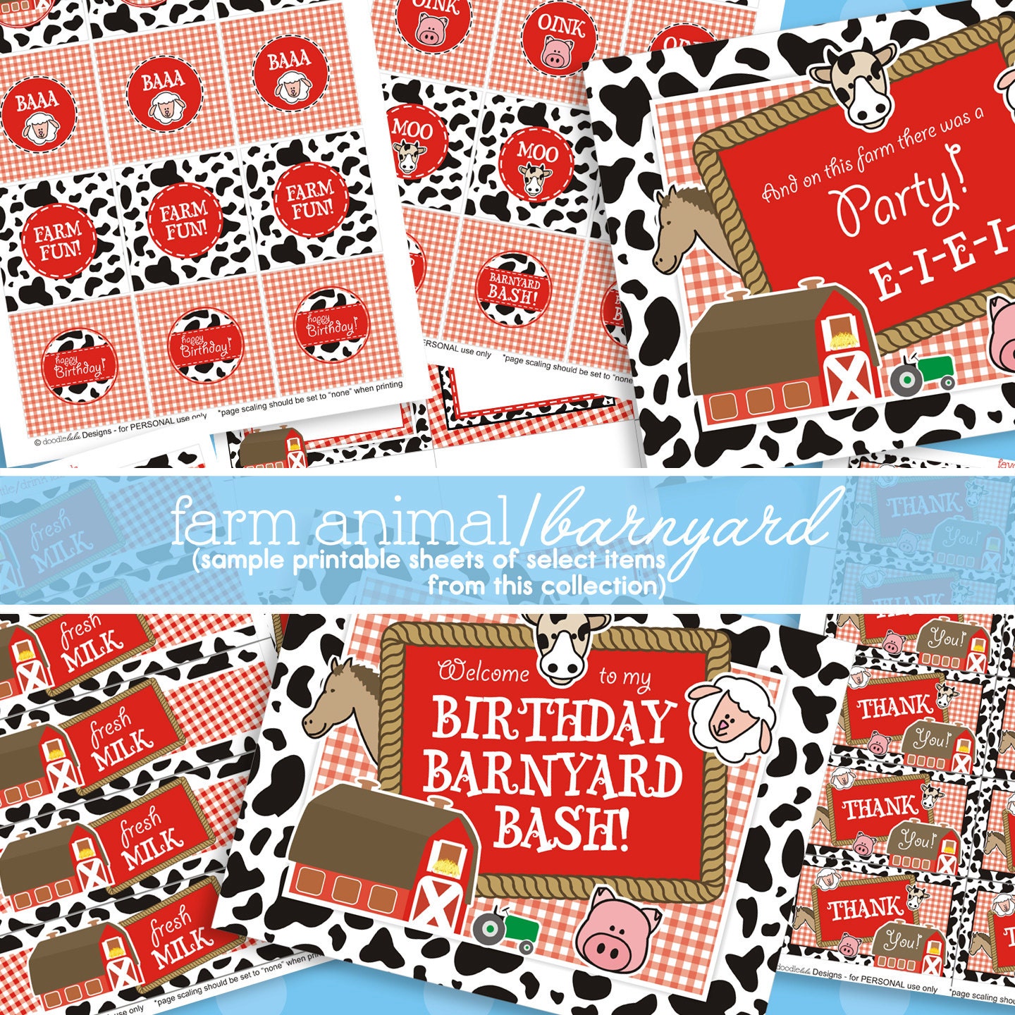 DIY Party Decorations Farm Barnyard Cow Print Birthday Printable COLLECTION from DoodleLulu by 2 june bugs Il_570xn