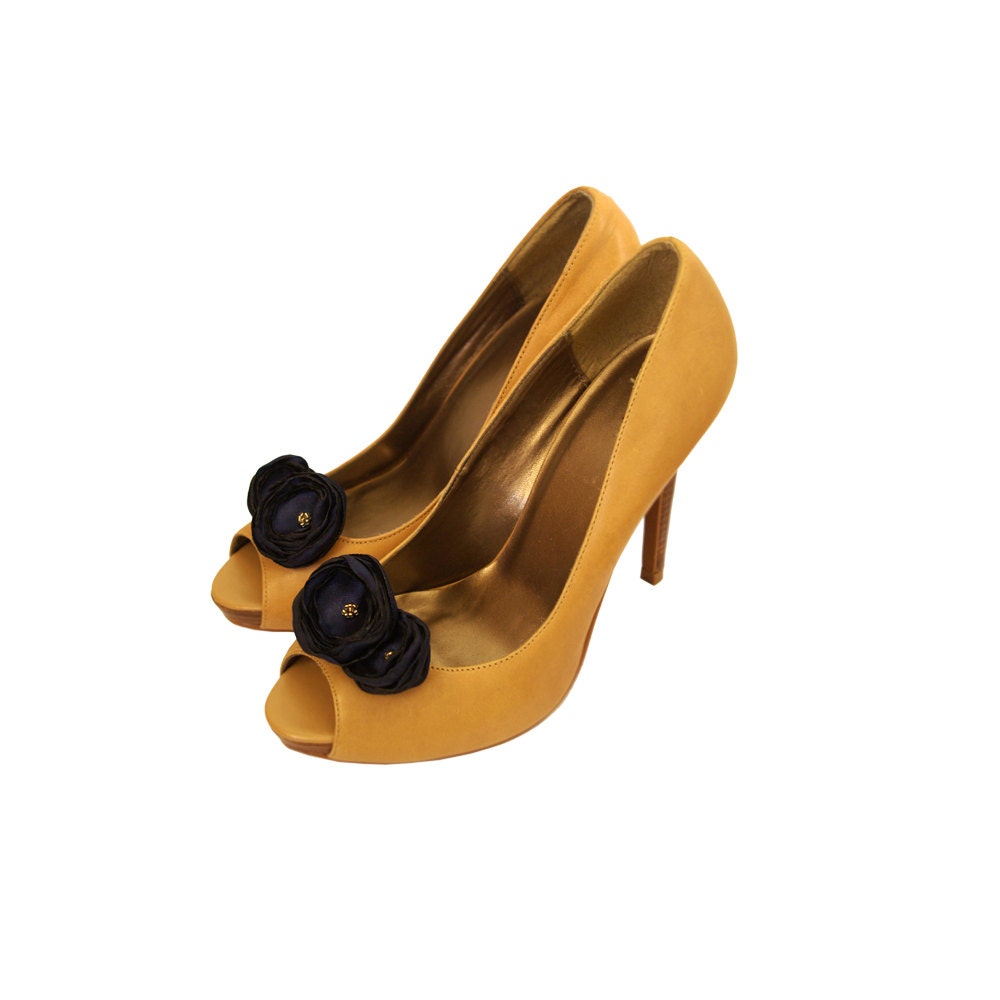 Navy Blue Shoe Clips for Wedding Shoes, Nautical Wedding Shoe Flowers