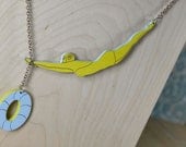 Lucky Diver Lady Necklace- Laser Cut, Hand Painted with Sterling Silver Chain