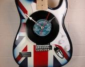 Union Jack Upcycled Guitar clock with Personalised record