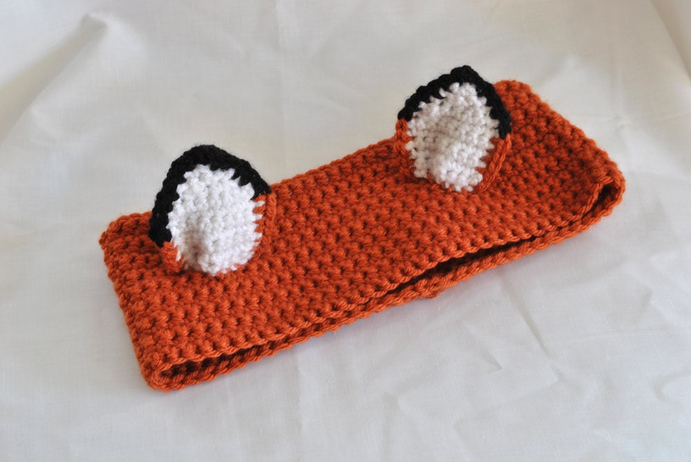 Fox Crocheted Headband Earwarmer Orange and Black Fox Ears