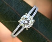 14k White gold - Diamond Engagement Ring - Halo at the base - UNIQUE - Pave - Bp022