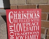 CHRISTMAS Holidays , Home & Living Decor, Typography hand painted wood sign, May Your Christmas, Home Decor, Housewares, Primitive