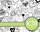 12 Doodle Heart Initials Stationery