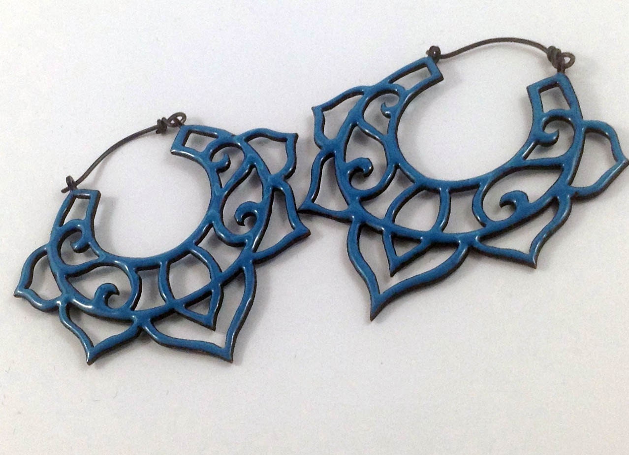 Enamel Lotus Earrings in copper and sterling choose your colour