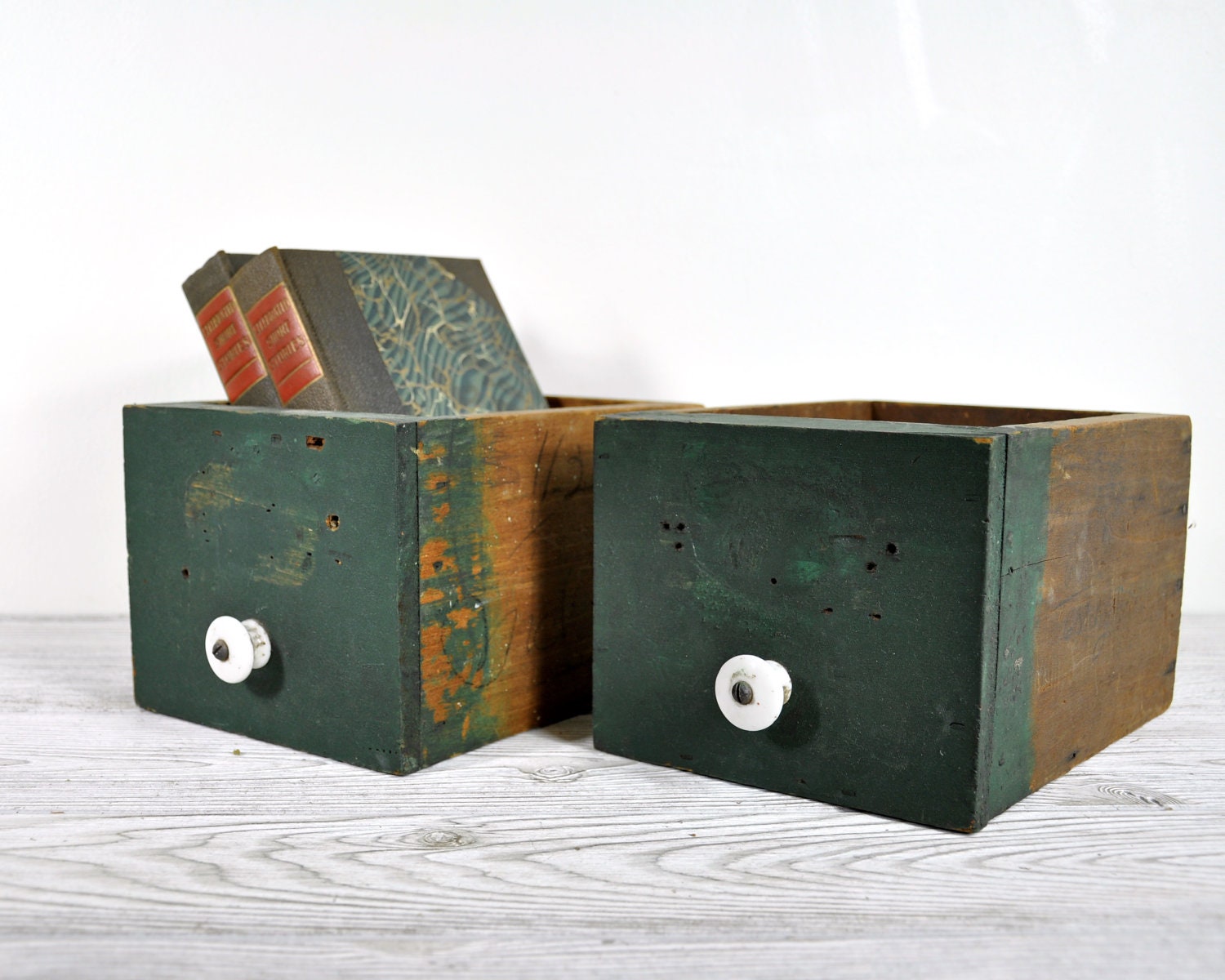 Vintage Rustic Wood Shop Drawers / Wooden Boxes / Industrial Storage